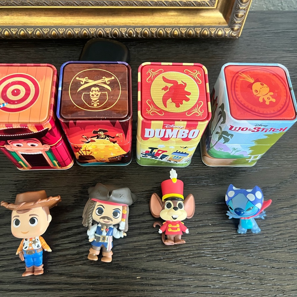 Funko Minis Disney Character Toy Set - Stitch, Woody, Jack Sparrow and mouse